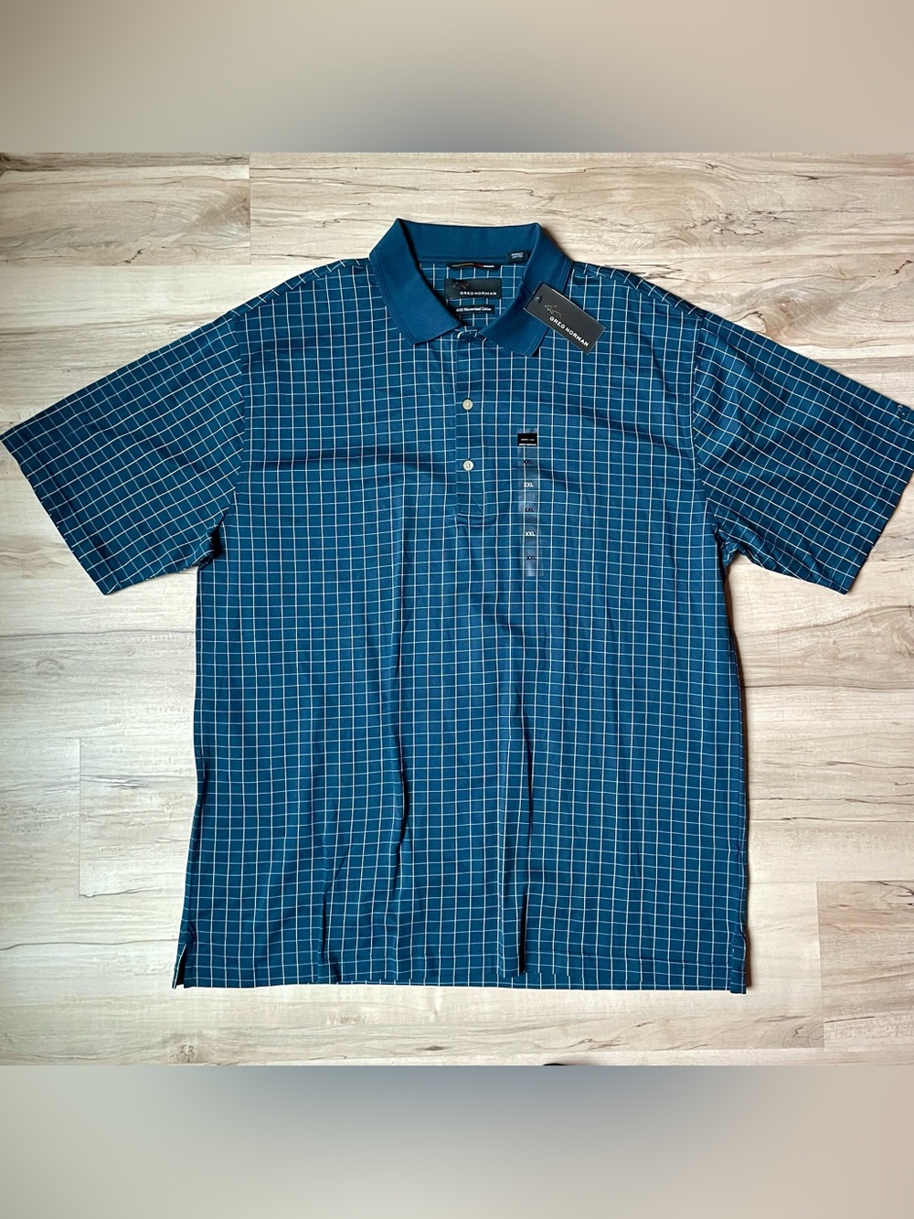 Greg Norman Teal Grid men’s Golf Polo Shirt, NWT, size 2XL